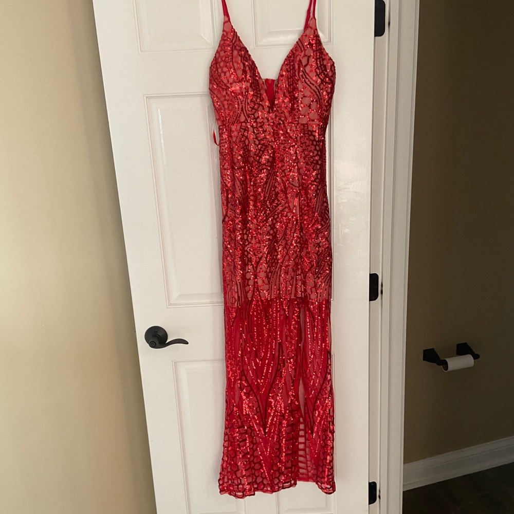 red sequin dress